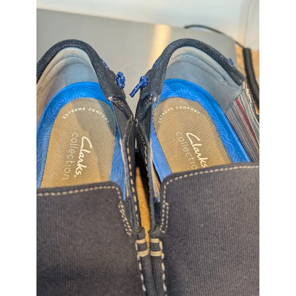 EUC Clarks Collection Mens Slip On Loafer Shoes‎ Navy Suede Comfort Size 9.5 B1